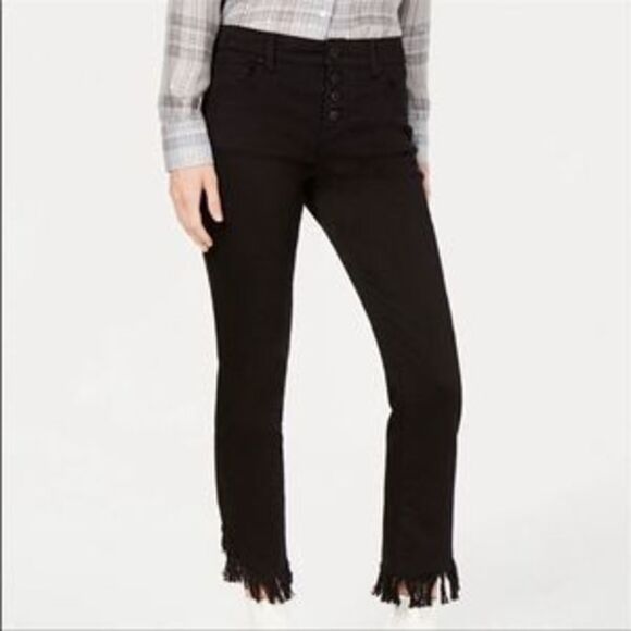 INC Distressed Denim Angled Mop Hem Black Pants Size 12 NWT - Picture 1 of 8